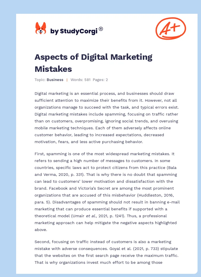Aspects of Digital Marketing Mistakes. Page 1