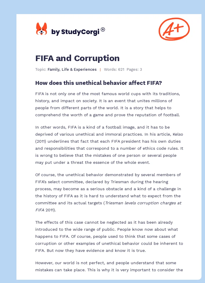 FIFA and Corruption. Page 1
