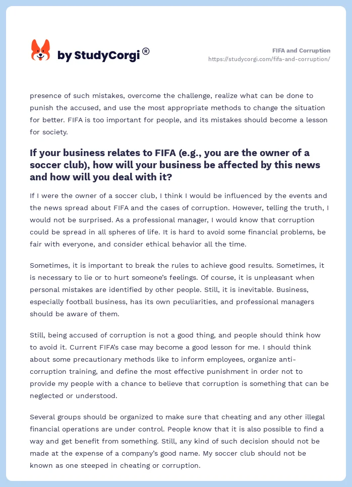 FIFA and Corruption. Page 2