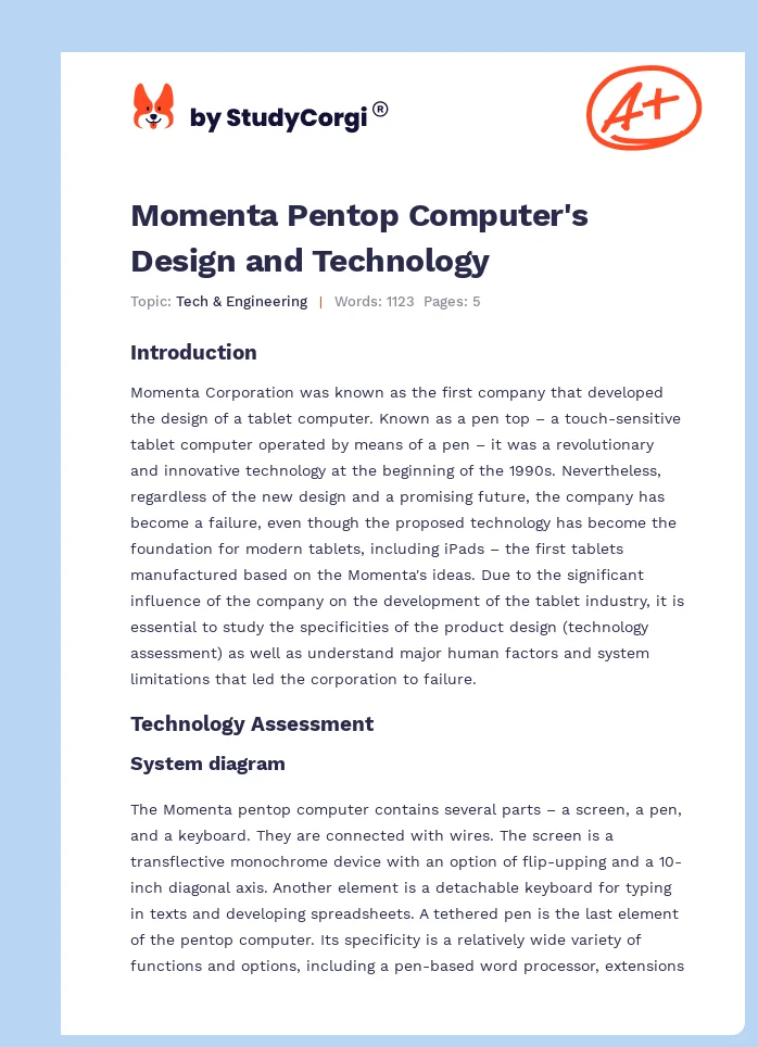 Momenta Pentop Computer's Design and Technology. Page 1