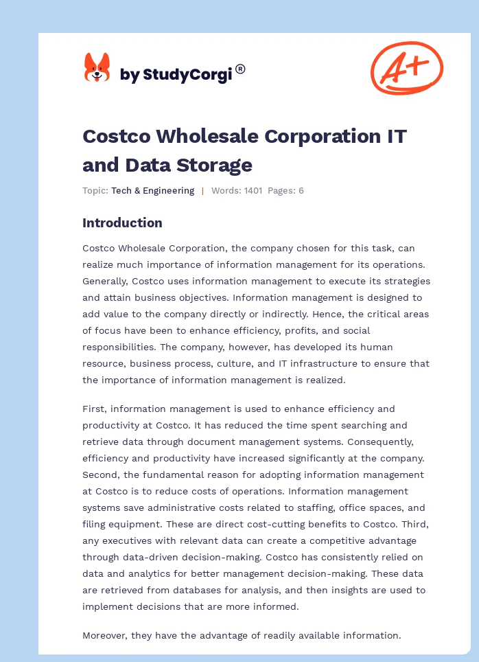 Costco Wholesale Corporation IT and Data Storage. Page 1