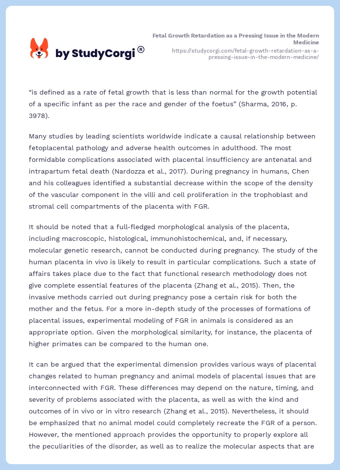 Fetal Growth Retardation as a Pressing Issue in the Modern Medicine. Page 2