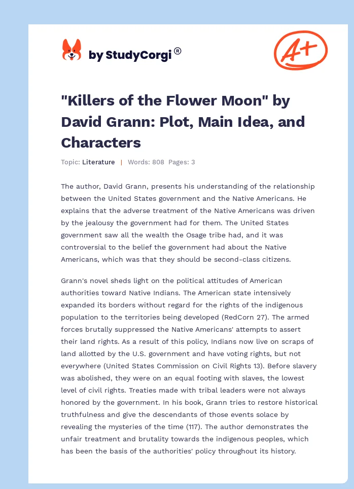 "Killers of the Flower Moon" by David Grann: Plot, Main Idea, and Characters. Page 1