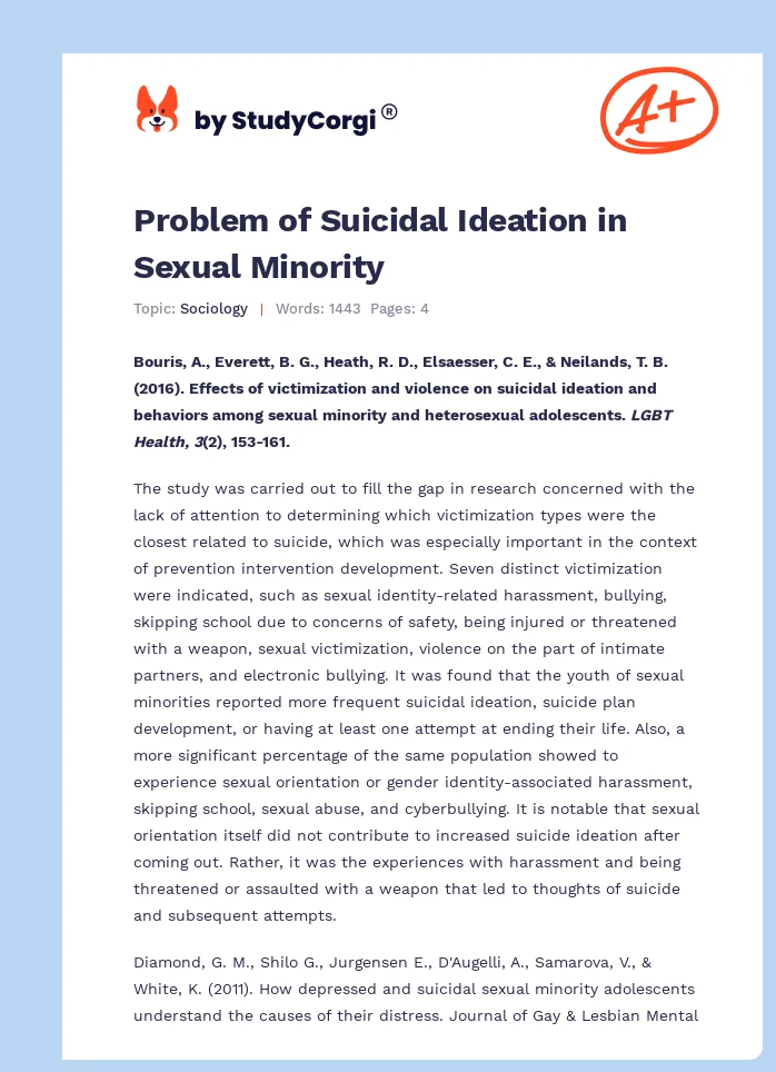 Problem of Suicidal Ideation in Sexual Minority. Page 1