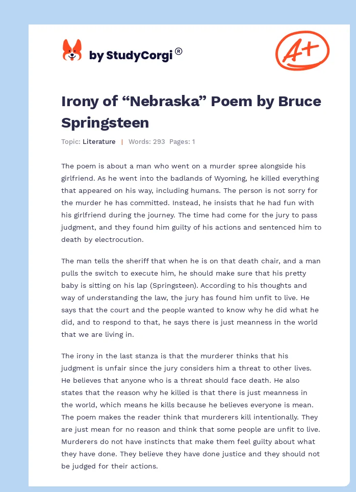 Irony of “Nebraska” Poem by Bruce Springsteen. Page 1