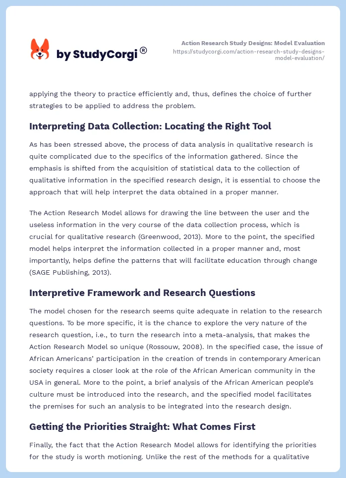 Action Research Study Designs: Model Evaluation. Page 2
