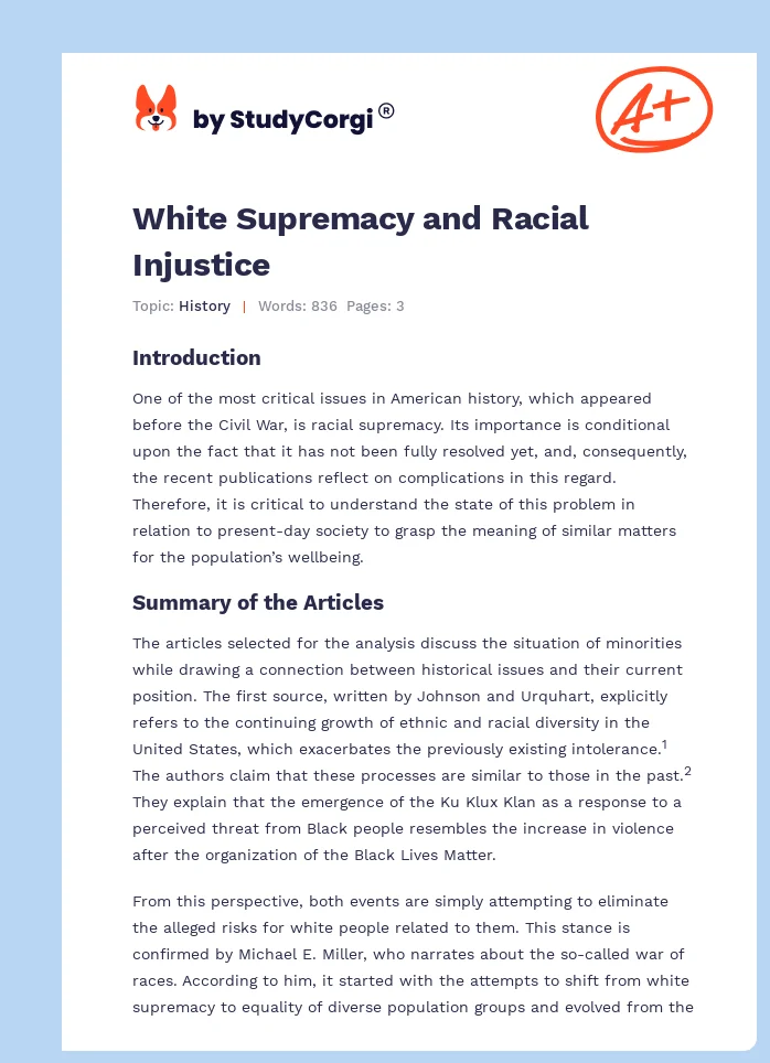 White Supremacy and Racial Injustice. Page 1