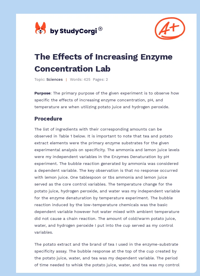 The Effects of Increasing Enzyme Concentration Lab. Page 1