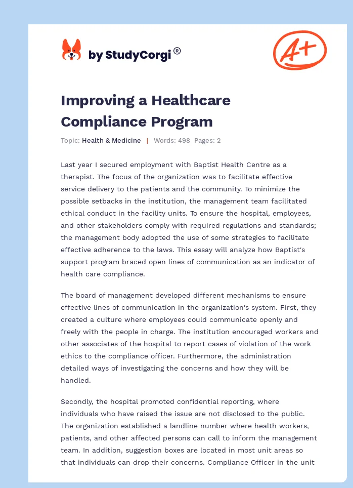 Improving a Healthcare Compliance Program. Page 1