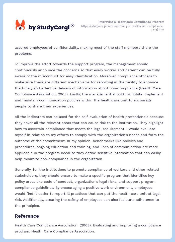 Improving a Healthcare Compliance Program. Page 2