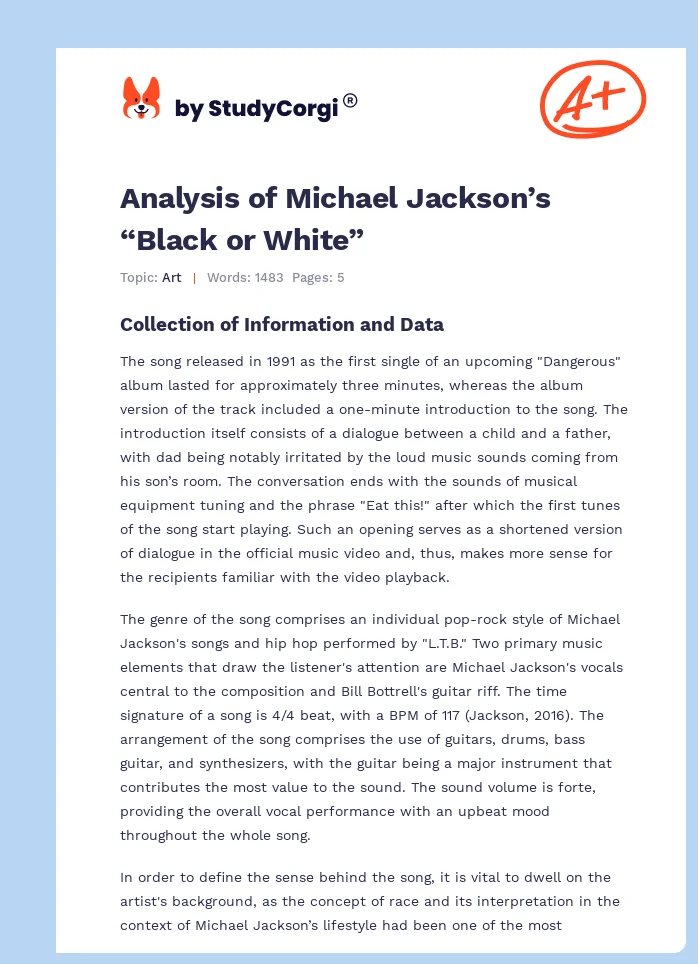 Analysis of Michael Jackson’s “Black or White”. Page 1