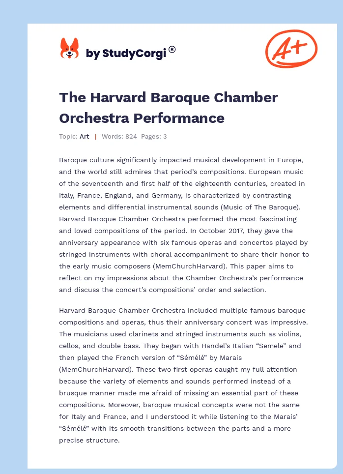 The Harvard Baroque Chamber Orchestra Performance. Page 1