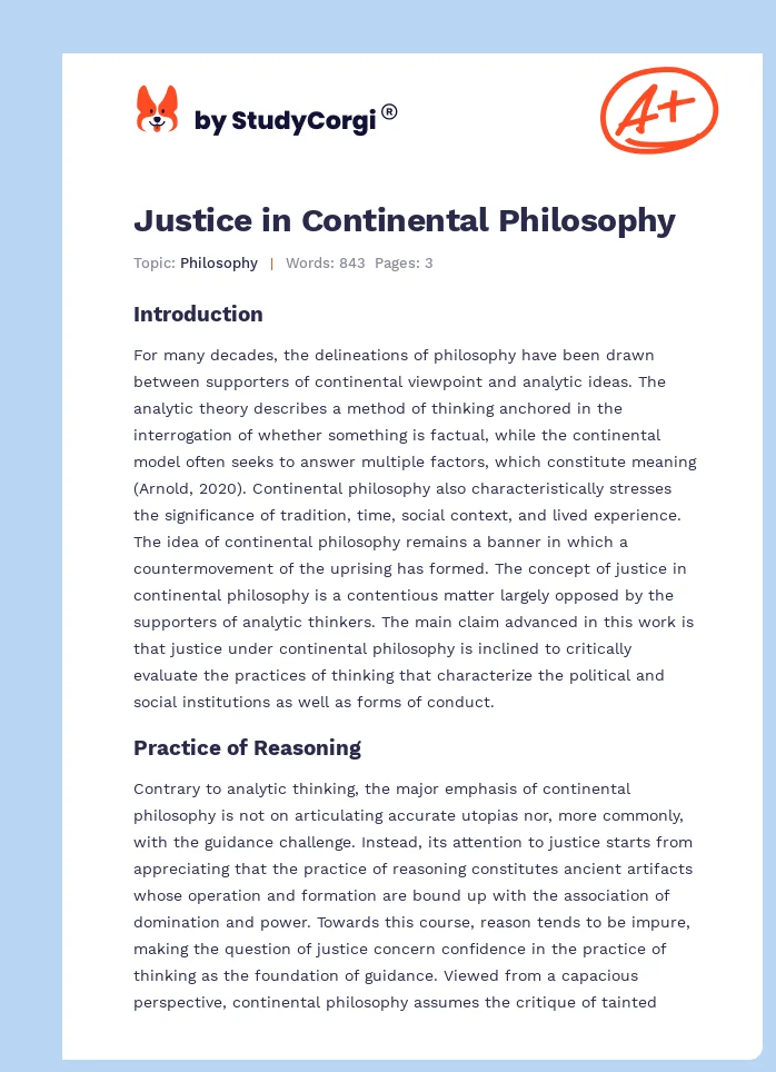 Justice in Continental Philosophy. Page 1