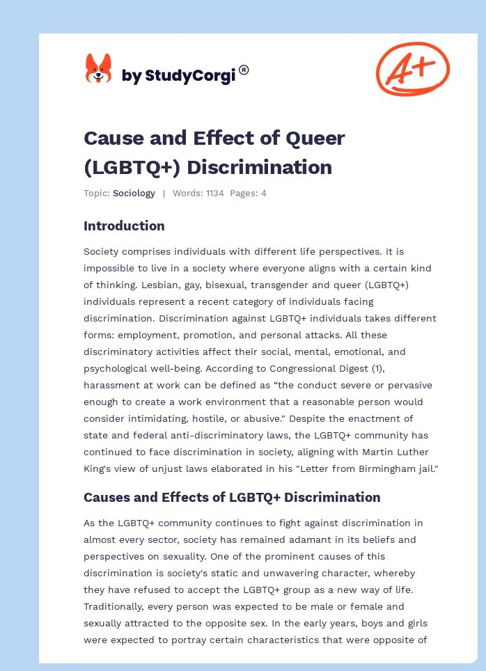 Cause and Effect of Queer (LGBTQ+) Discrimination. Page 1