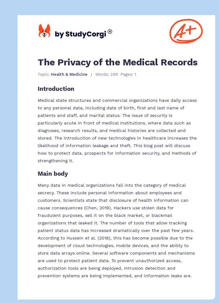 The Privacy of the Medical Records. Page 1