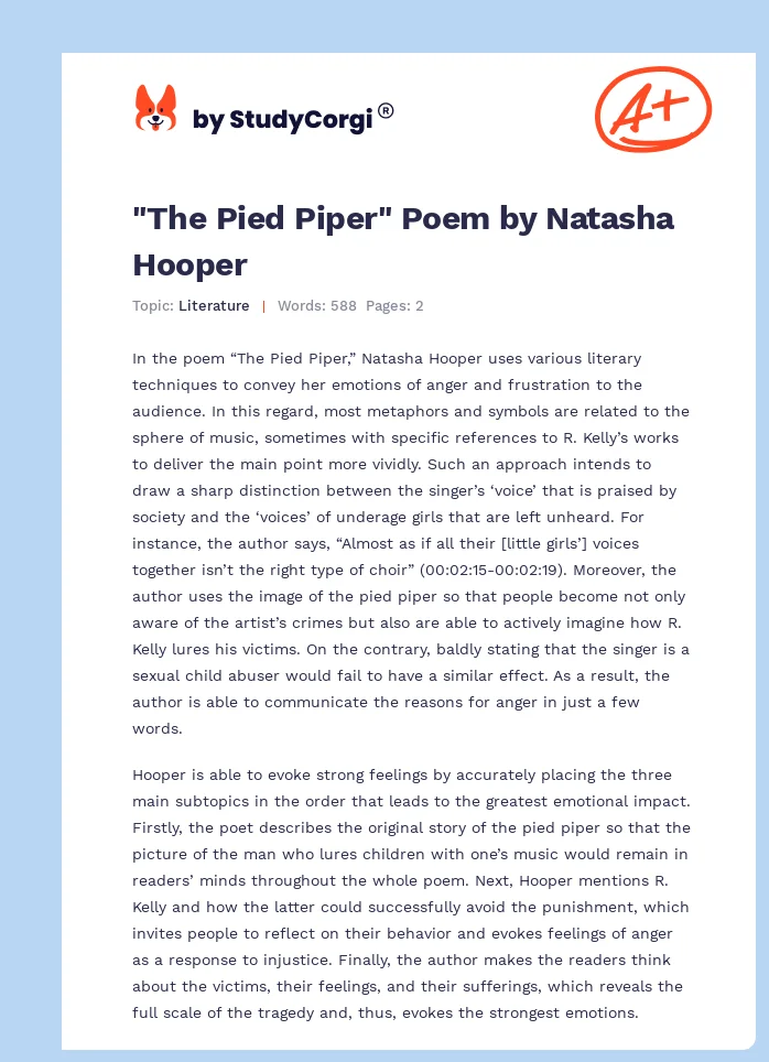 "The Pied Piper" Poem by Natasha Hooper. Page 1