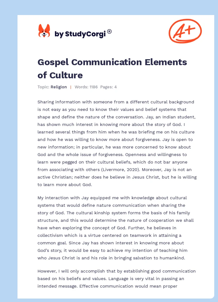 Gospel Communication Elements of Culture. Page 1