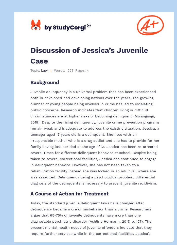 Discussion of Jessica’s Juvenile Case. Page 1