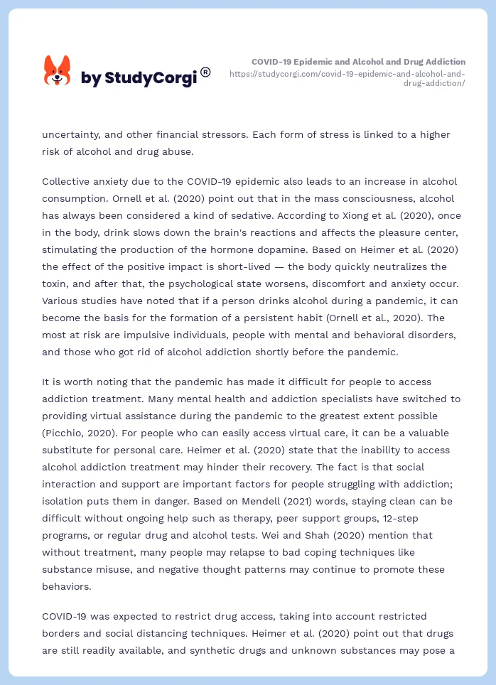 COVID-19 Epidemic and Alcohol and Drug Addiction. Page 2