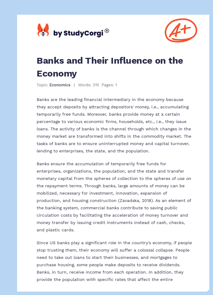 Banks and Their Influence on the Economy. Page 1