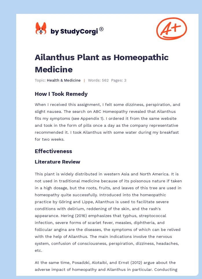 Ailanthus Plant as Homeopathic Medicine. Page 1