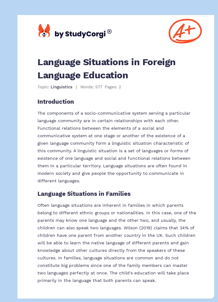 Language Situations in Foreign Language Education. Page 1