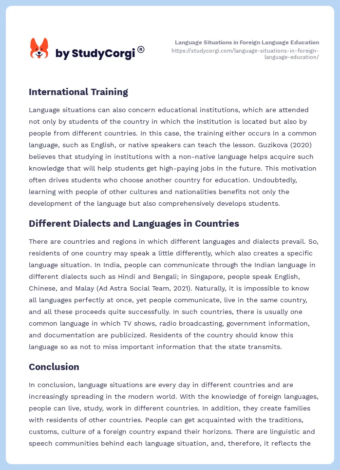Language Situations in Foreign Language Education. Page 2
