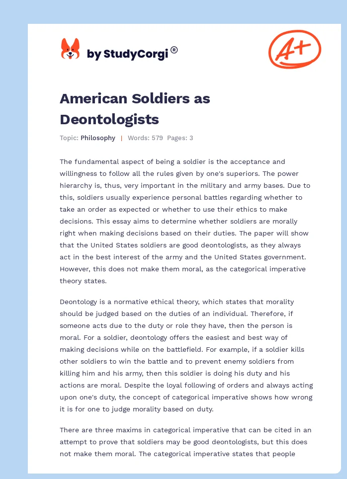 American Soldiers as Deontologists. Page 1