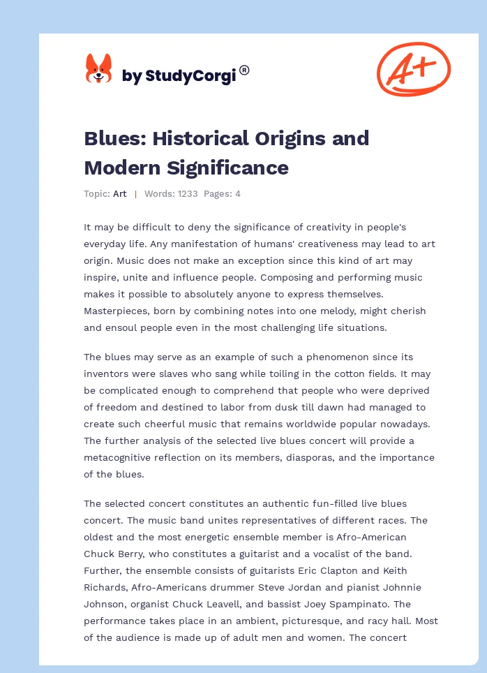 Blues: Historical Origins and Modern Significance. Page 1