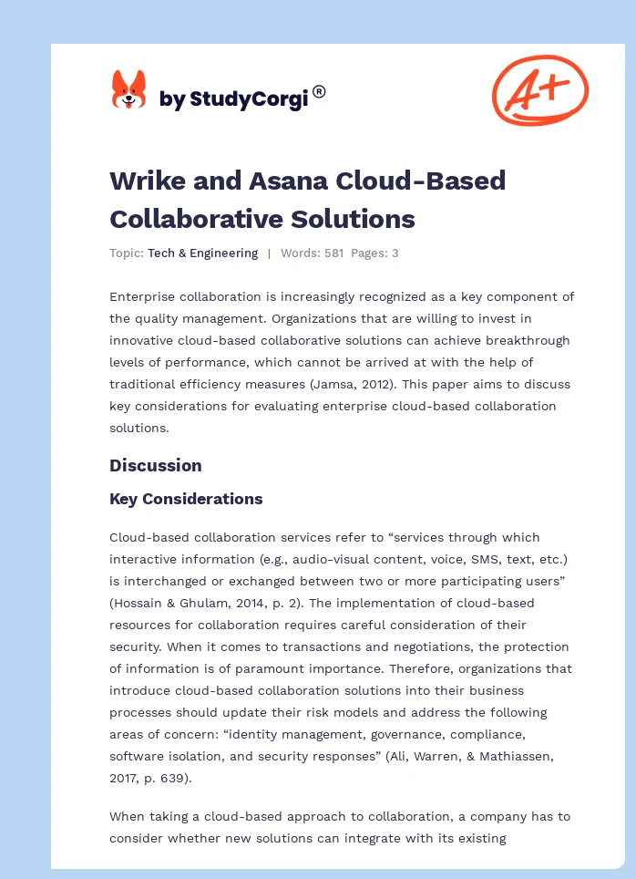 Wrike and Asana Cloud-Based Collaborative Solutions. Page 1