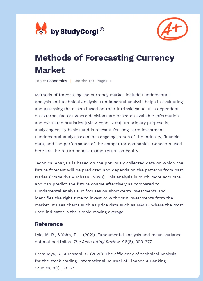 Methods of Forecasting Currency Market. Page 1