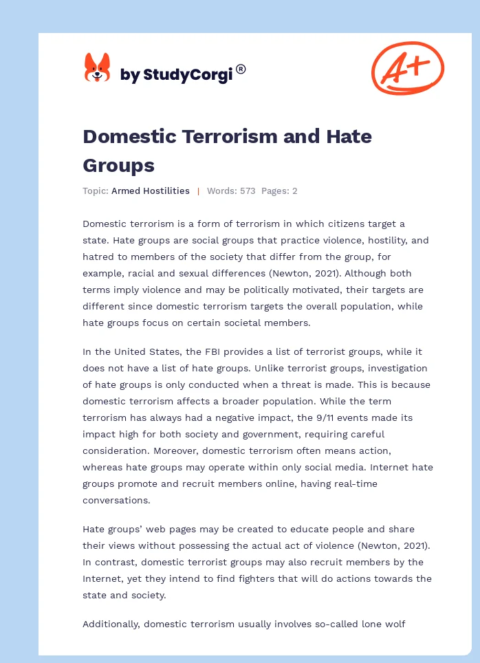 Domestic Terrorism and Hate Groups. Page 1
