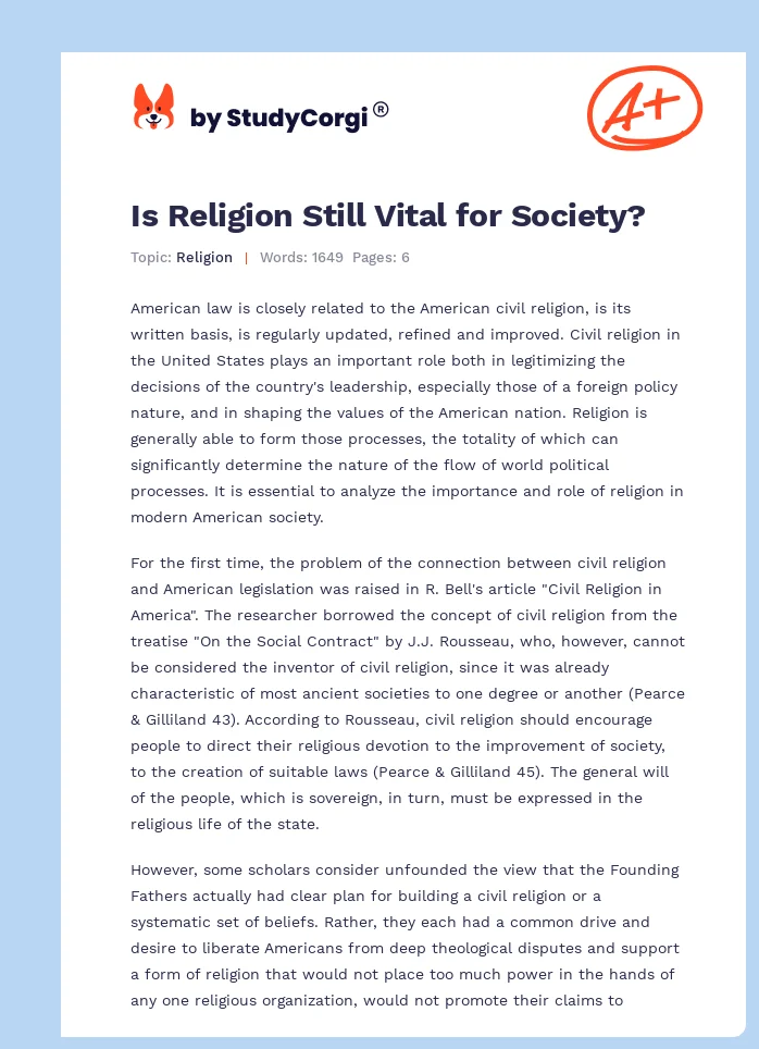 Is Religion Still Vital for Society?. Page 1