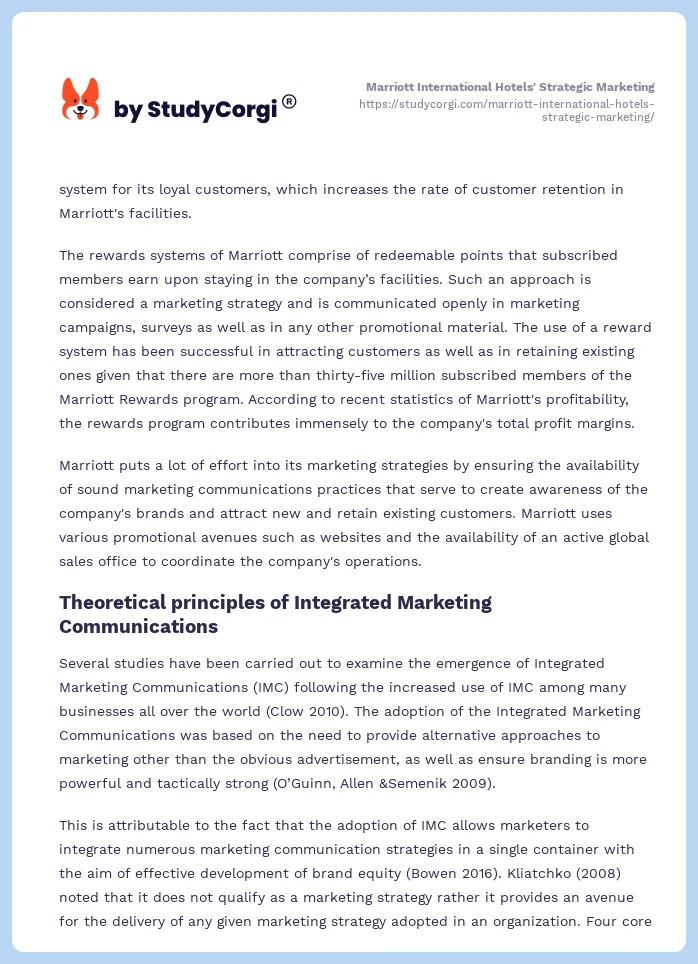 Marriott International Hotels' Strategic Marketing. Page 2