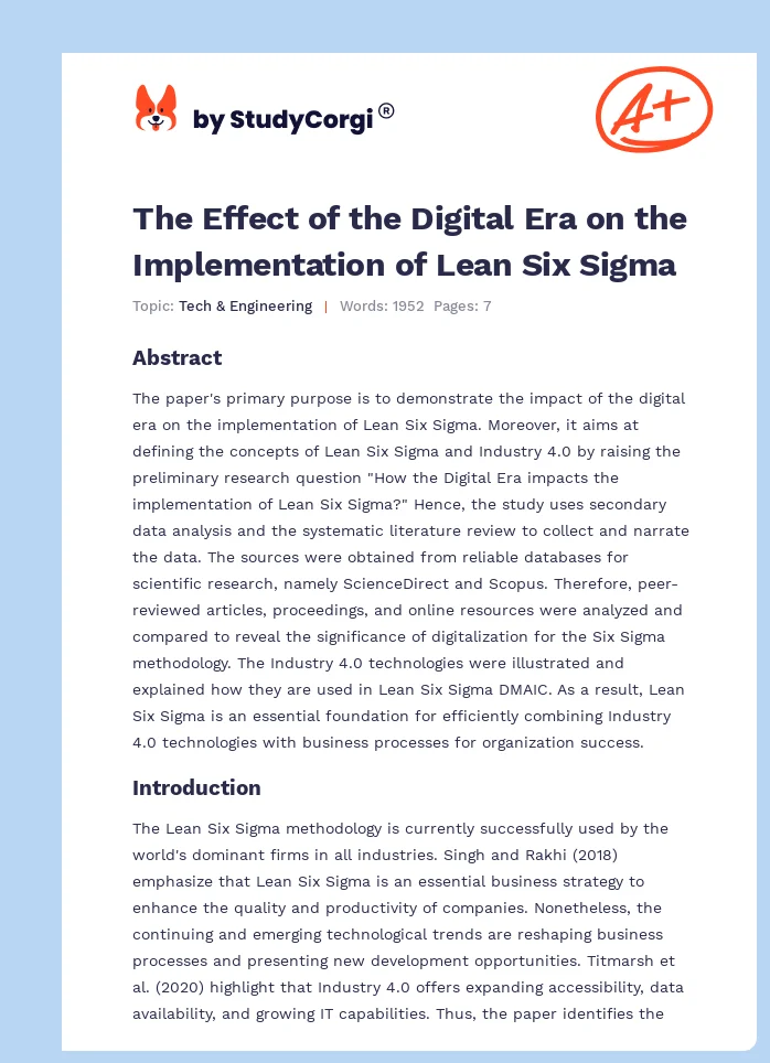 The Effect of the Digital Era on the Implementation of Lean Six Sigma. Page 1