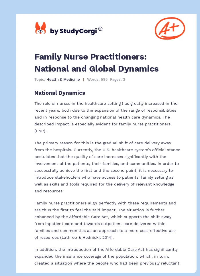 Family Nurse Practitioners: National and Global Dynamics. Page 1