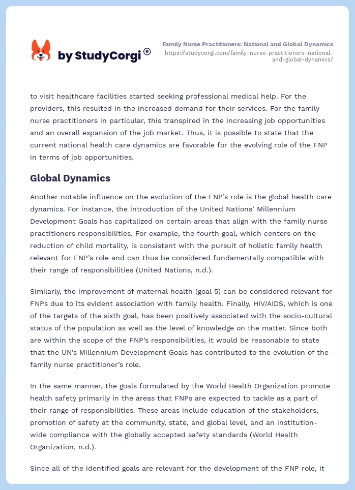 Family Nurse Practitioners: National and Global Dynamics. Page 2