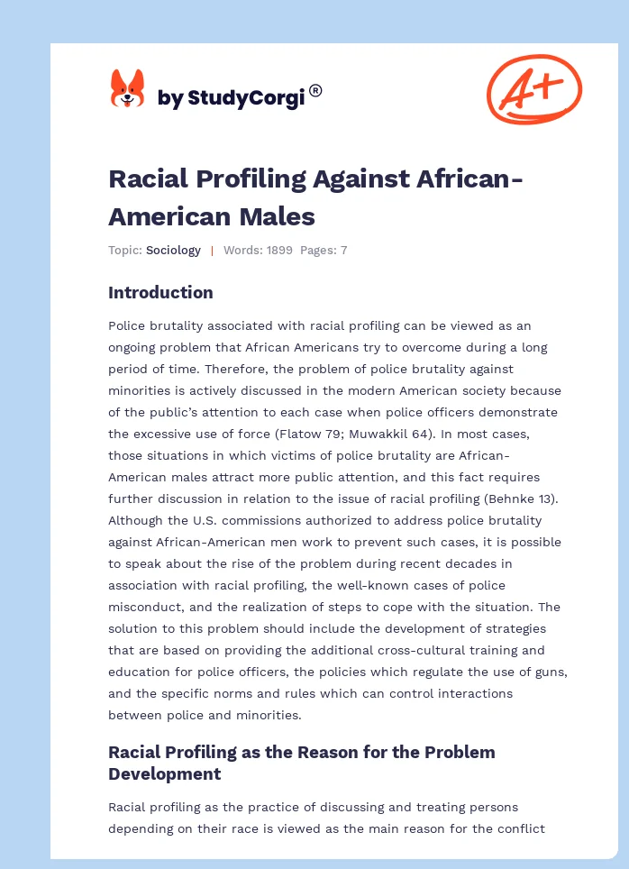 Racial Profiling Against African-American Males. Page 1