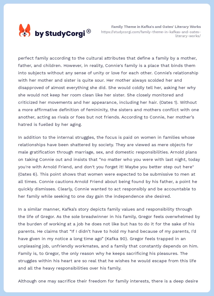Family Theme in Kafka's and Oates' Literary Works. Page 2
