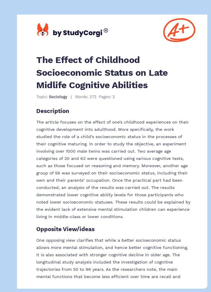 The Effect of Childhood Socioeconomic Status on Late Midlife Cognitive Abilities. Page 1