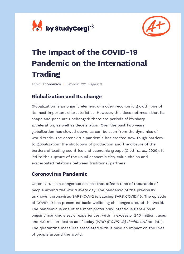 The Impact of the COVID-19 Pandemic on the International Trading. Page 1