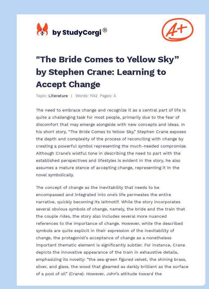 "The Bride Comes to Yellow Sky” by Stephen Crane: Learning to Accept Change. Page 1