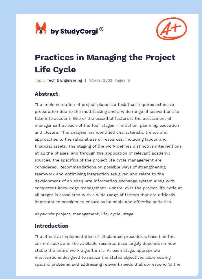 Practices in Managing the Project Life Cycle. Page 1