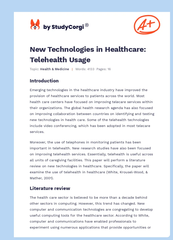 New Technologies in Healthcare: Telehealth Usage. Page 1