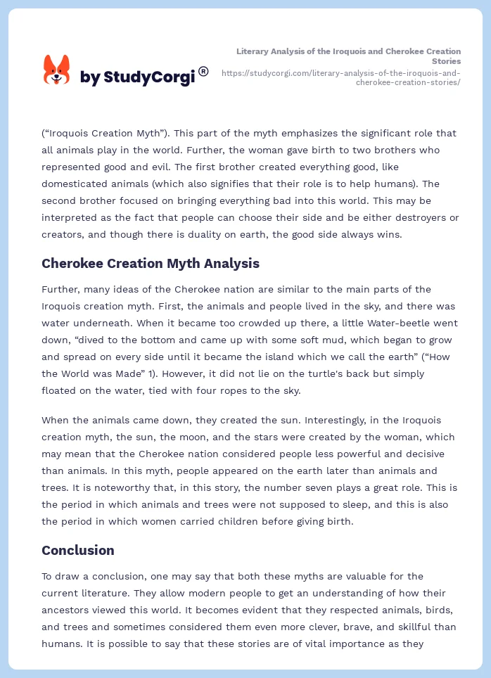 Literary Analysis of the Iroquois and Cherokee Creation Stories. Page 2