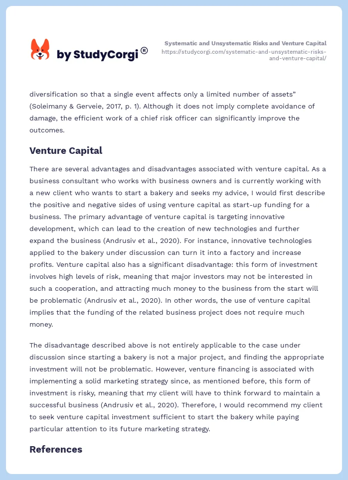 Systematic and Unsystematic Risks and Venture Capital. Page 2