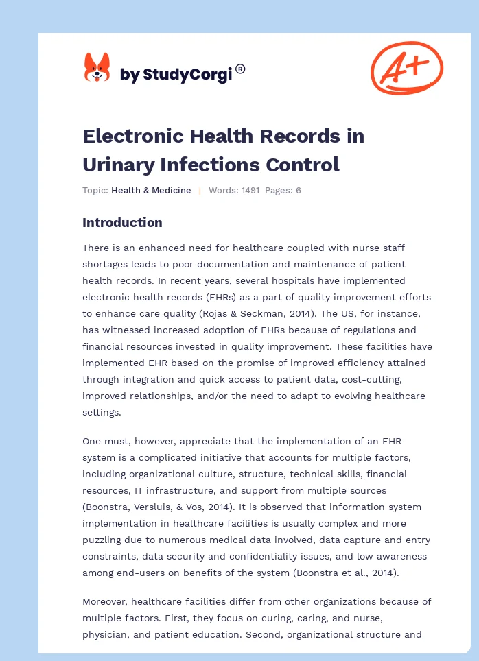 Electronic Health Records in Urinary Infections Control. Page 1