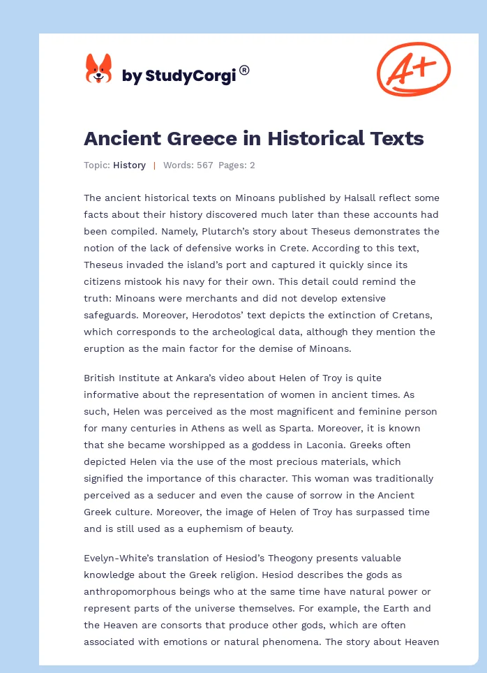Ancient Greece in Historical Texts. Page 1