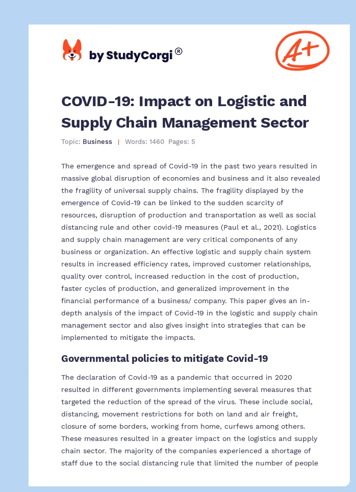 COVID-19: Impact on Logistic and Supply Chain Management Sector. Page 1