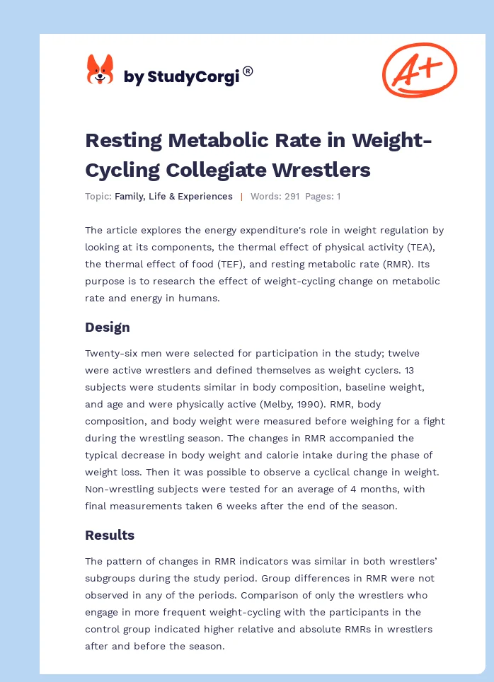 Resting Metabolic Rate in Weight-Cycling Collegiate Wrestlers. Page 1